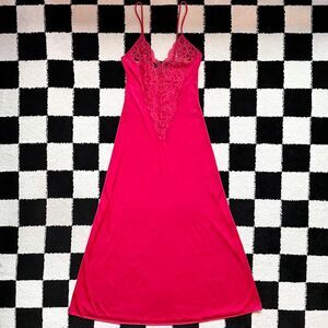 Vintage Interludes Red Maxi Nylon Slip Dress XS